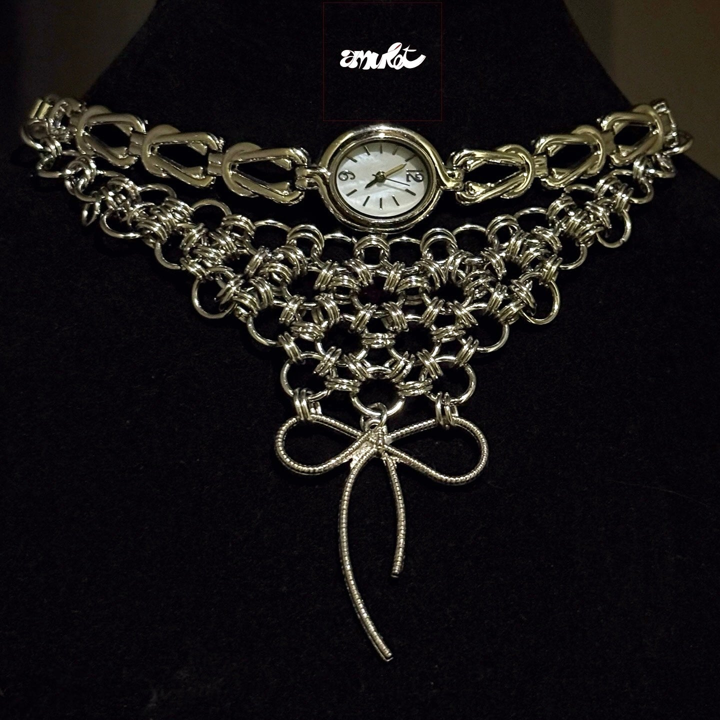 Rosette Steel Choker with Japan Vintage Watch -003🎀