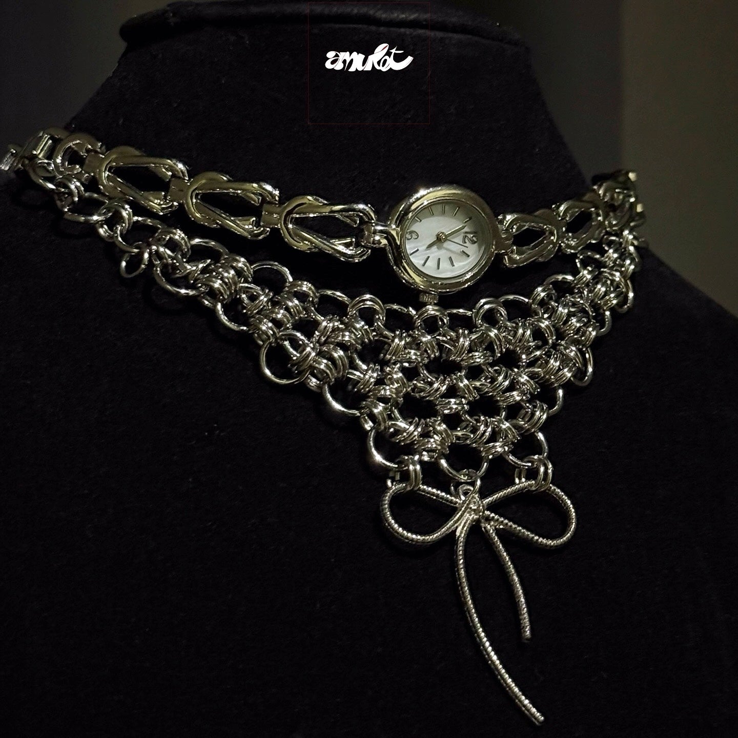 Rosette Steel Choker with Japan Vintage Watch -003🎀