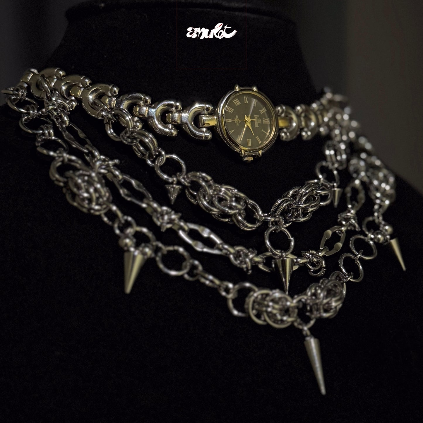 Steel Choker with Vintage Gold Watch -005⚜️