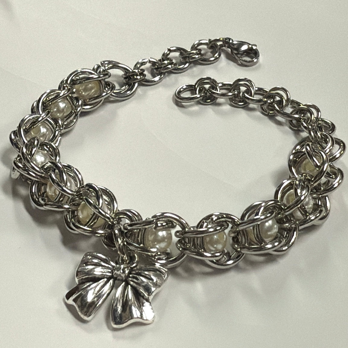 Rosette Chainmail Bracelet with Pearl (pre-order)