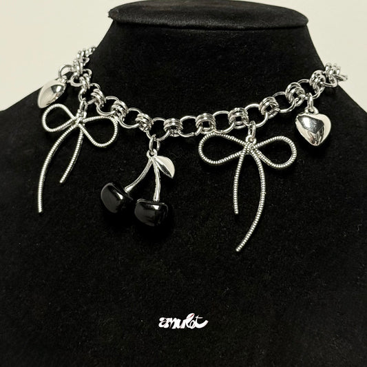 Cherry & Rosette Chainmail Necklace （pre-order)