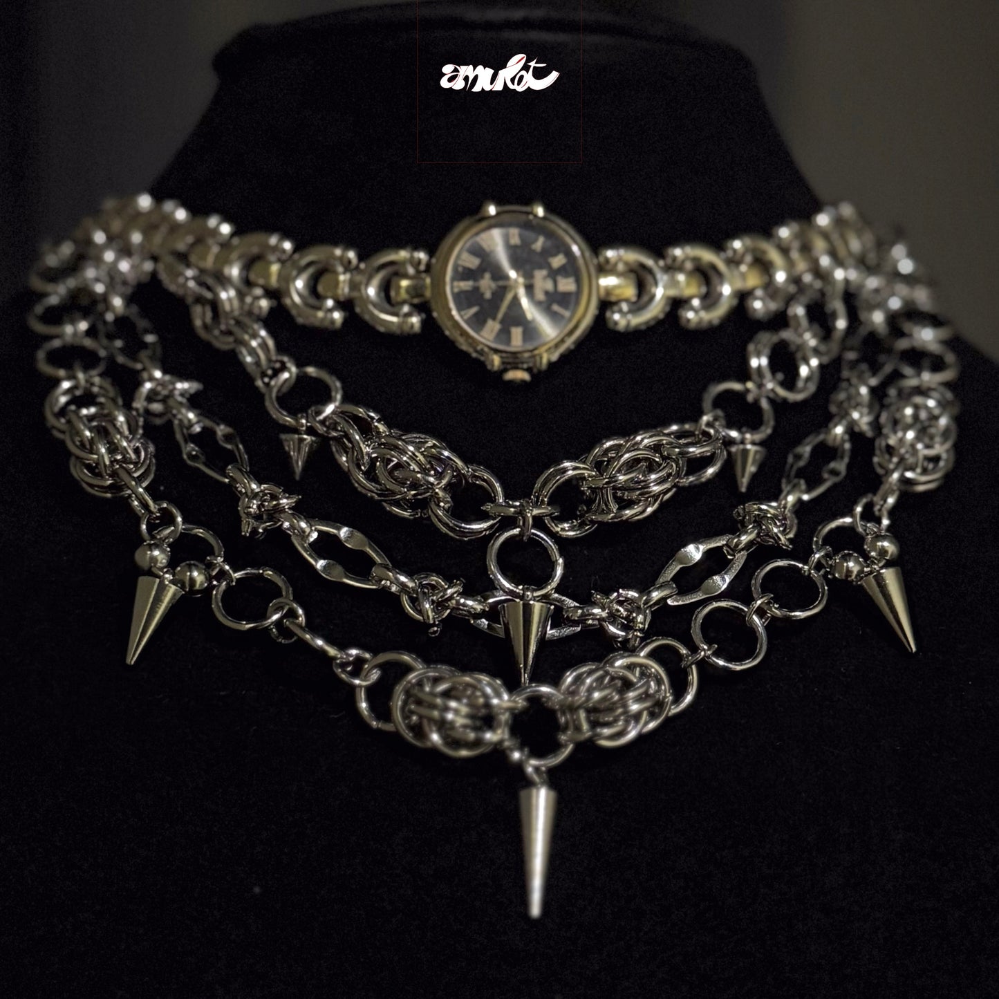 Steel Choker with Vintage Gold Watch -005⚜️
