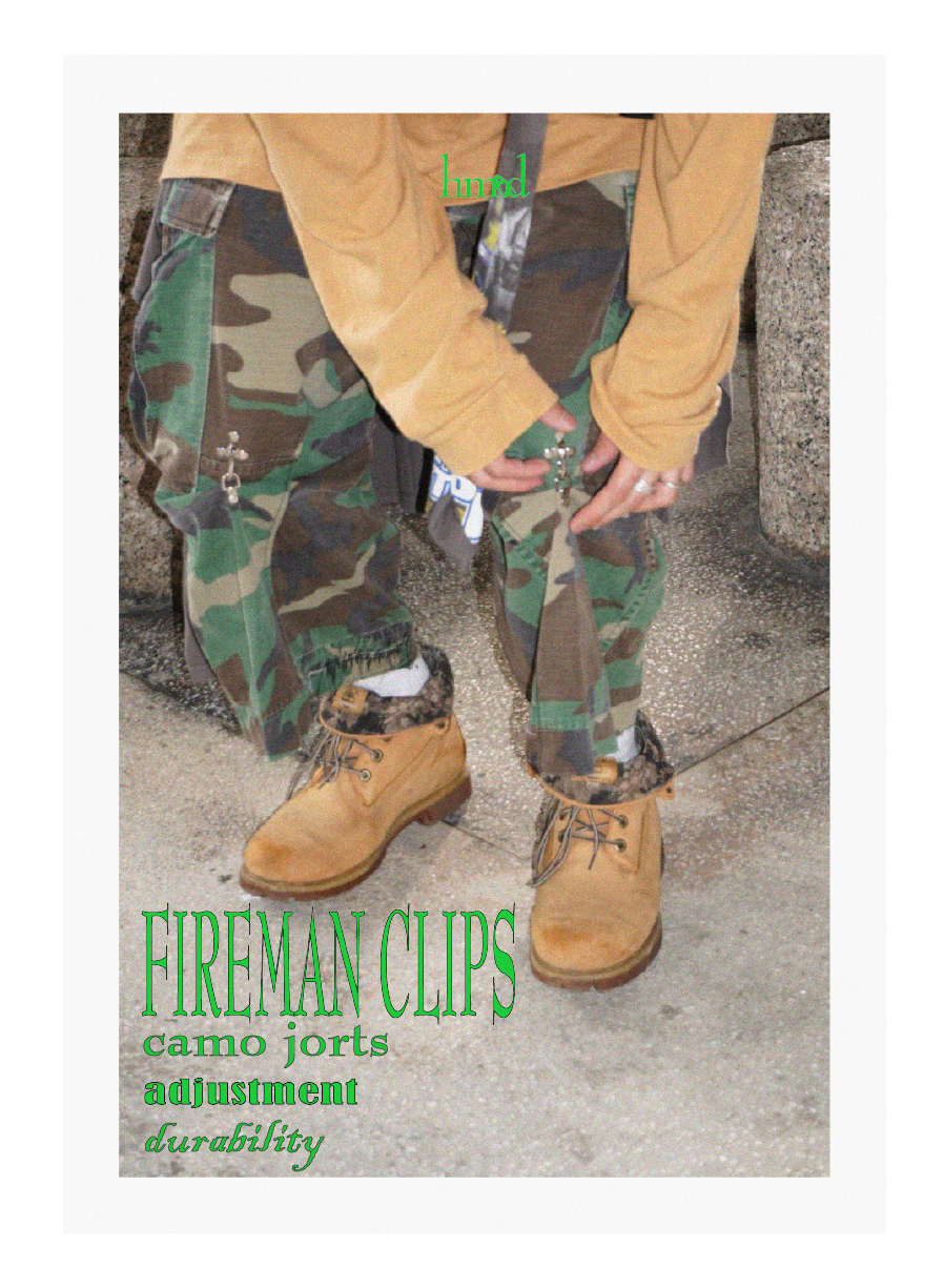 Fireman clips camo jorts