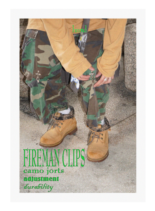 Fireman clips camo jorts