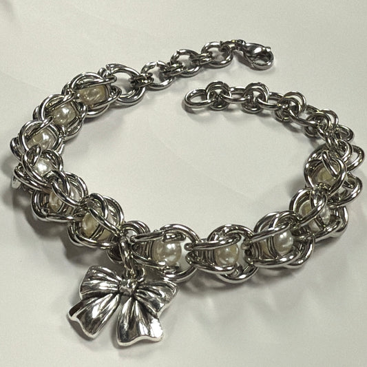 Rosette Chainmail Bracelet with Pearl （pre-order)
